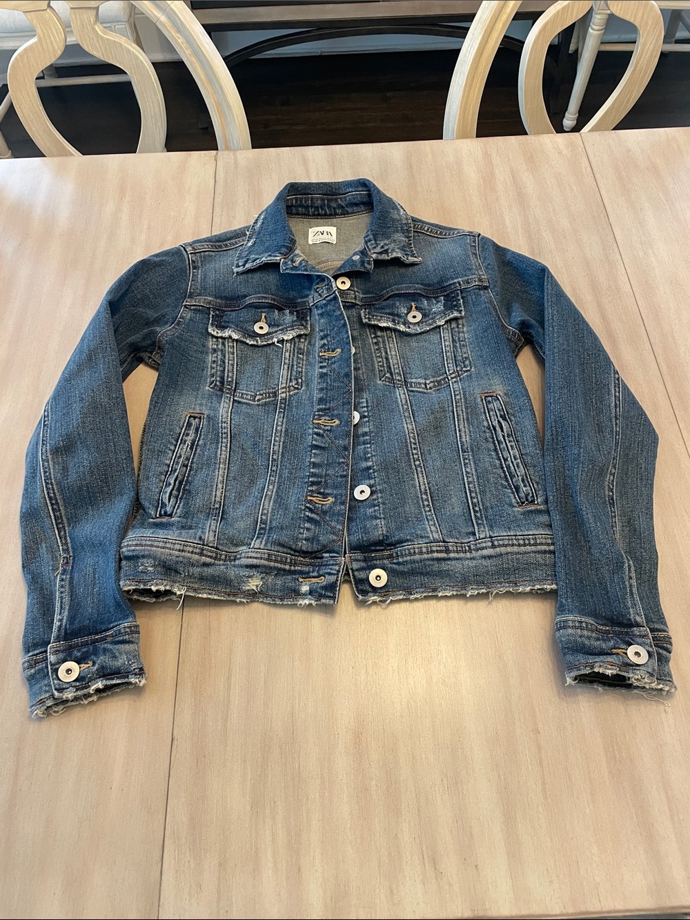 Zara Distressed Medium Blue Denim Jacket - Women's